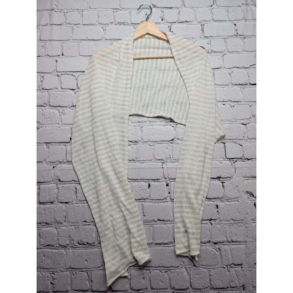 J Crew Wool Blend Gray Cream Stripe Scarf